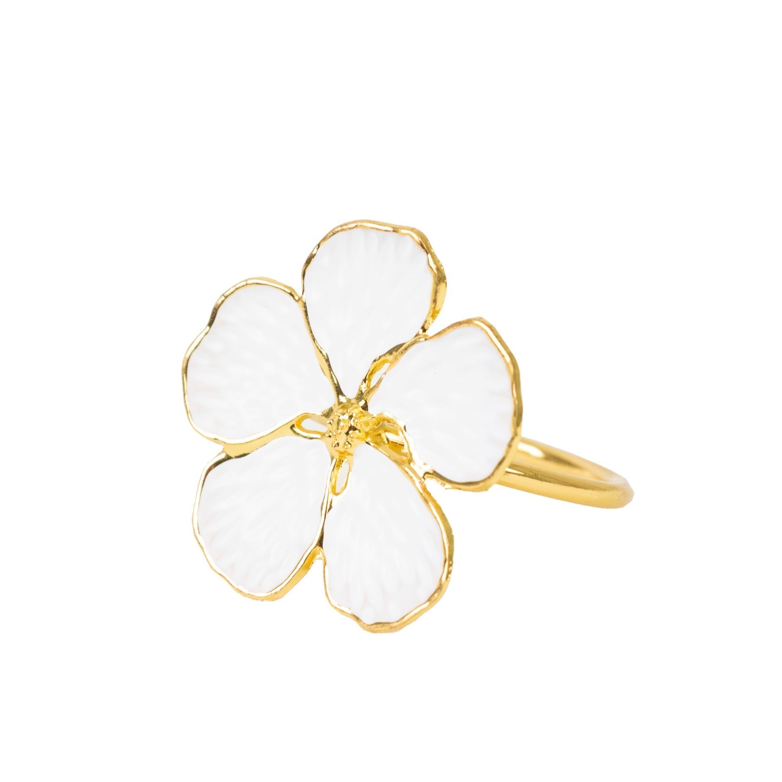 4 Pack White and Gold Metal Flower Napkin Rings, Floral Serviette Buckle Napkin Holder Set - Plum Blossom Design - Bell Racket Store