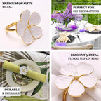 4 Pack White and Gold Metal Flower Napkin Rings, Floral Serviette Buckle Napkin Holder Set - Plum Blossom Design - Bell Racket Store