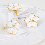 4 Pack White and Gold Metal Flower Napkin Rings, Floral Serviette Buckle Napkin Holder Set - Plum Blossom Design - Bell Racket Store