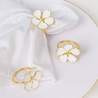 4 Pack White and Gold Metal Flower Napkin Rings, Floral Serviette Buckle Napkin Holder Set - Plum Blossom Design - Bell Racket Store