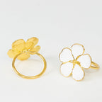 4 Pack White and Gold Metal Flower Napkin Rings, Floral Serviette Buckle Napkin Holder Set - Plum Blossom Design - Bell Racket Store