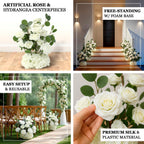 4 - Pack White Artificial Flower Arrangements â€“ 20" Roses, Hydrangeas & Eucalyptus, Free - Standing with Foam Base for Wedding Aisle DÃ©cor - Bell Racket Store