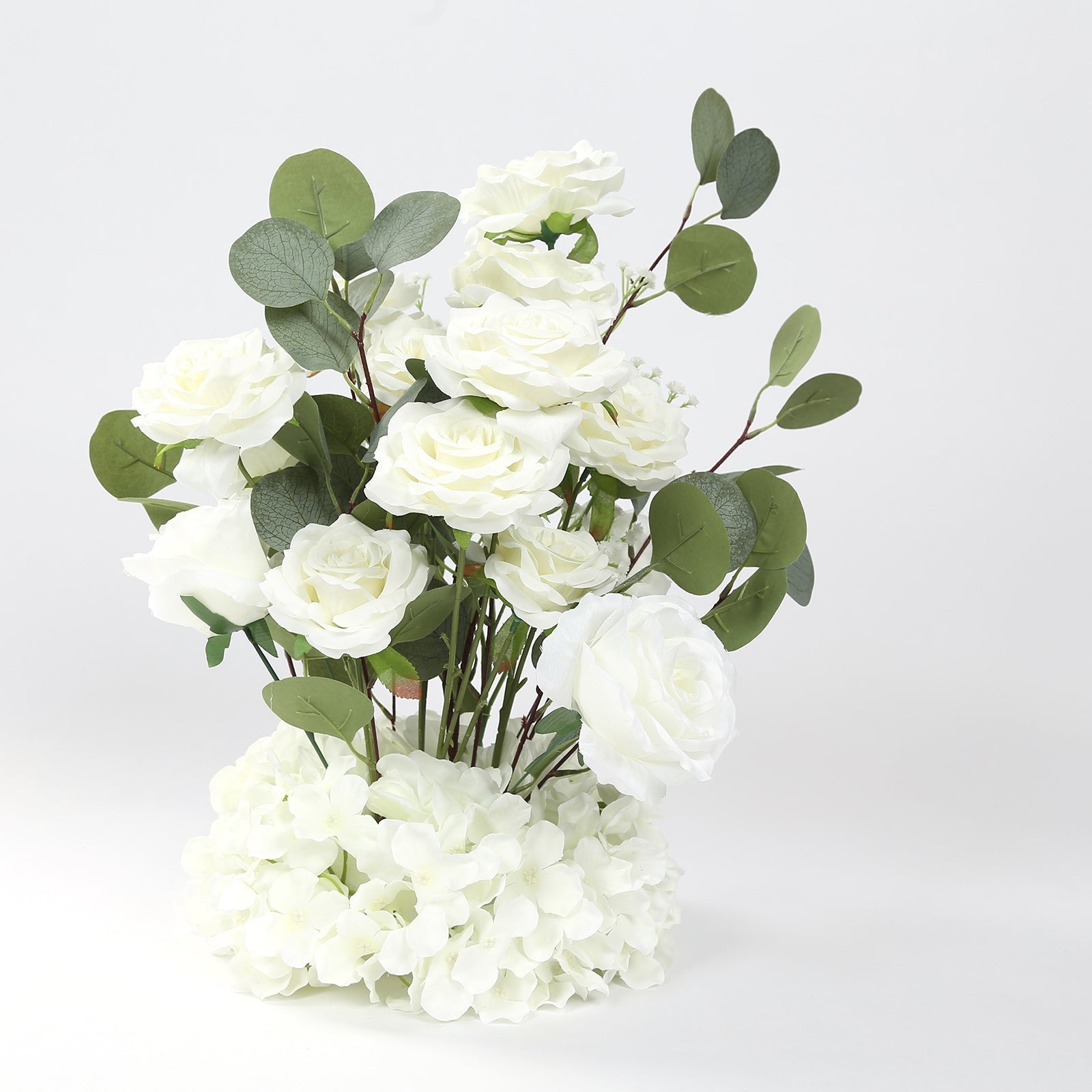 4 - Pack White Artificial Flower Arrangements â€“ 20" Roses, Hydrangeas & Eucalyptus, Free - Standing with Foam Base for Wedding Aisle DÃ©cor - Bell Racket Store
