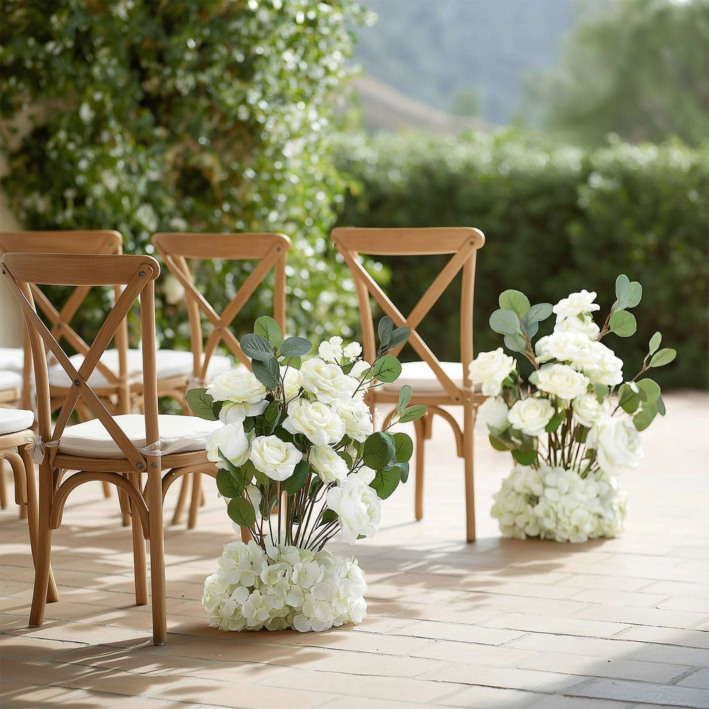 4 - Pack White Artificial Flower Arrangements â€“ 20" Roses, Hydrangeas & Eucalyptus, Free - Standing with Foam Base for Wedding Aisle DÃ©cor - Bell Racket Store