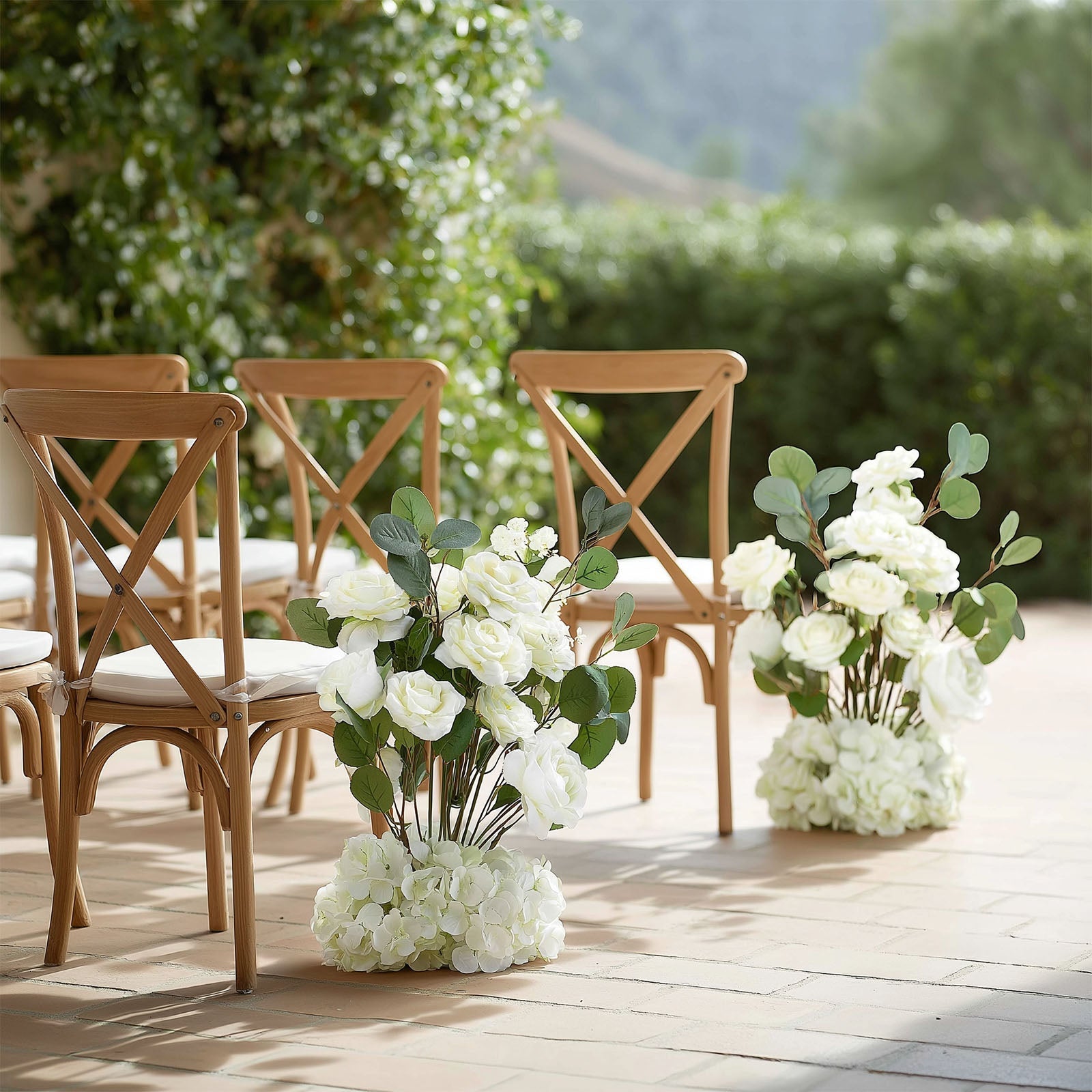 4 - Pack White Artificial Flower Arrangements â€“ 20" Roses, Hydrangeas & Eucalyptus, Free - Standing with Foam Base for Wedding Aisle DÃ©cor - Bell Racket Store