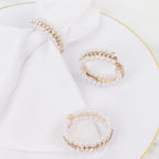 4 - Pack White Pearl Rhinestone Napkin Holders, Elegant Round Napkin Rings - 2" - Bell Racket Store