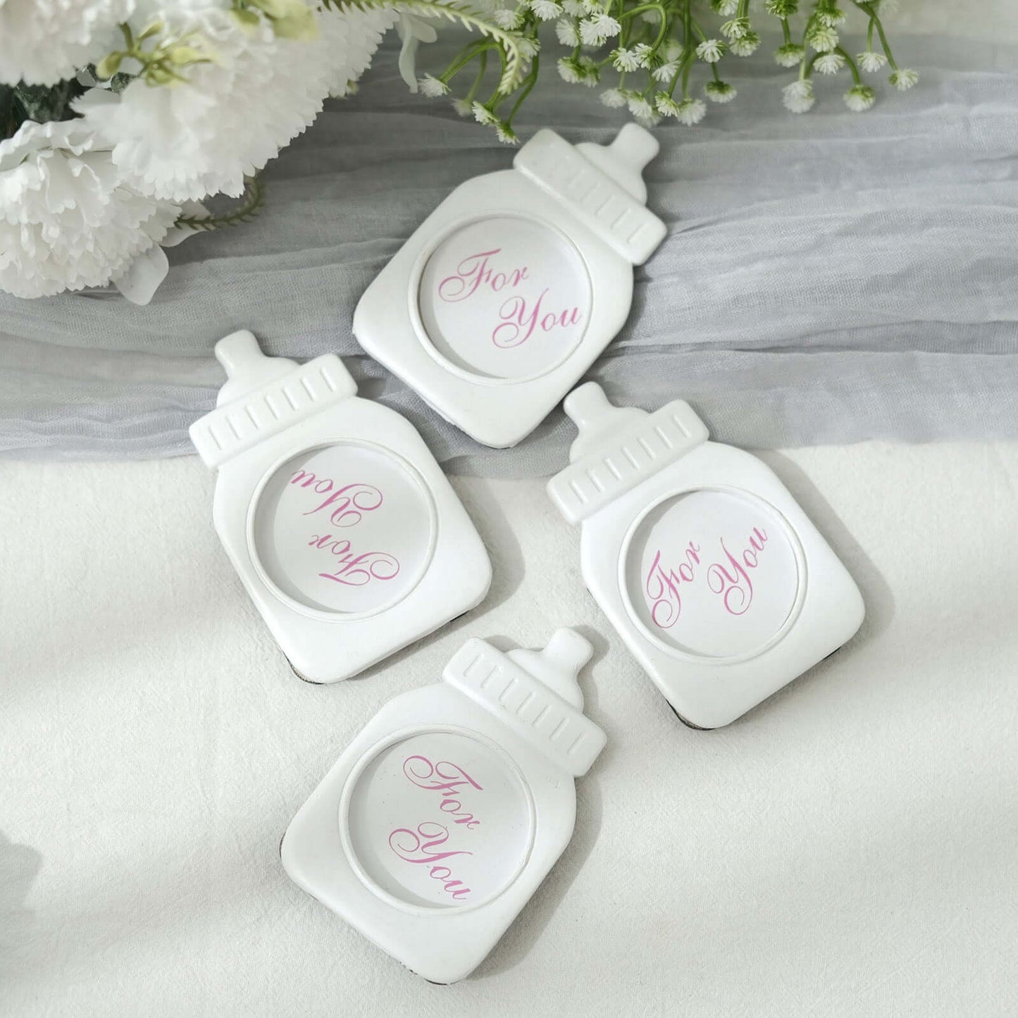 4 Pack White Resin 4" Baby Feeding Bottle Picture Frame Party Favors, Baby Shower Favors, Gender Reveal Party Gifts - Bell Racket Store