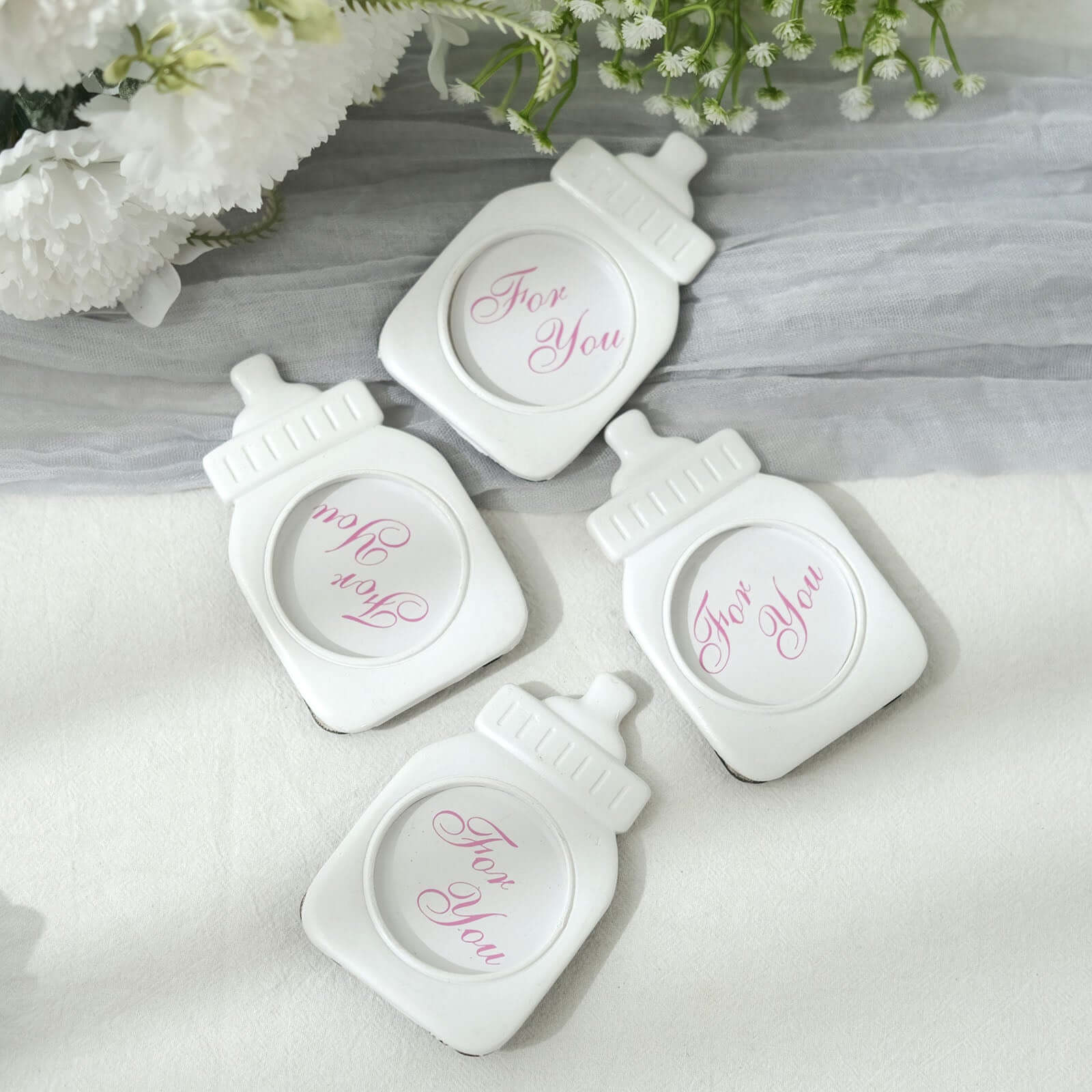 4 Pack White Resin 4" Baby Feeding Bottle Picture Frame Party Favors, Baby Shower Favors, Gender Reveal Party Gifts - Bell Racket Store