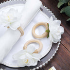 4 Pack White Silk Jasmine Flower Napkin Rings with Wooden Holder, Rustic Boho Serviette Buckles with Artificial Flowers - Bell Racket Store