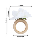 4 Pack White Silk Jasmine Flower Napkin Rings with Wooden Holder, Rustic Boho Serviette Buckles with Artificial Flowers - Bell Racket Store