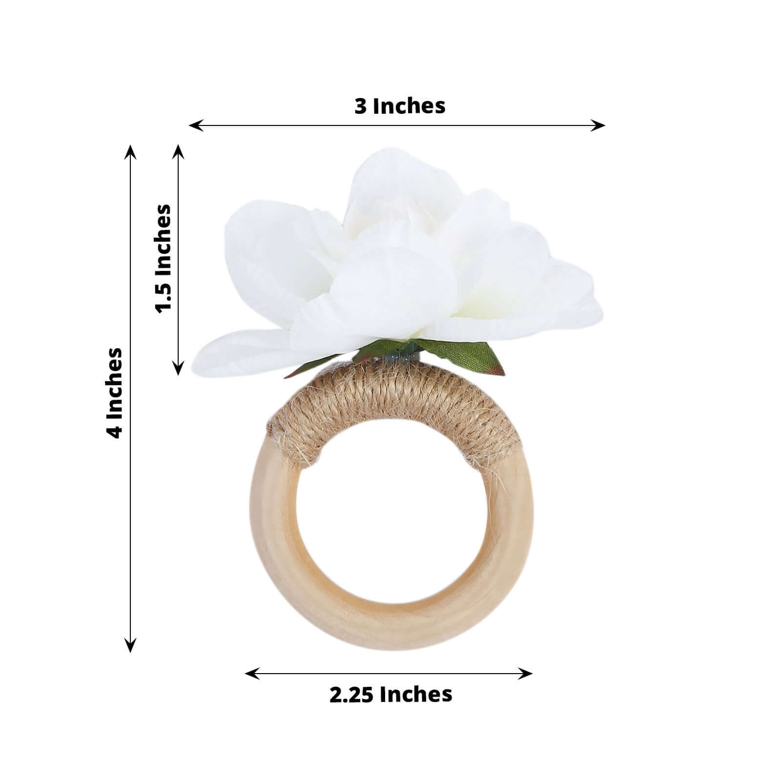 4 Pack White Silk Jasmine Flower Napkin Rings with Wooden Holder, Rustic Boho Serviette Buckles with Artificial Flowers - Bell Racket Store