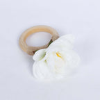 4 Pack White Silk Jasmine Flower Napkin Rings with Wooden Holder, Rustic Boho Serviette Buckles with Artificial Flowers - Bell Racket Store