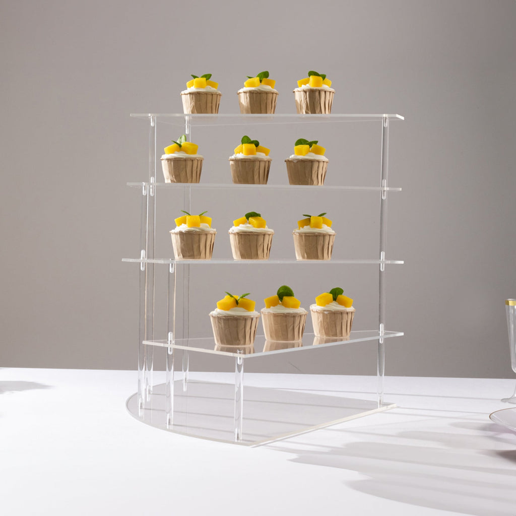 4 - Tier Acrylic Cupcake Display Stand Clear Spiral Stairway Design for Dessert Perfume Retail Jewelry & Collectibles 17" - Bell Racket Store