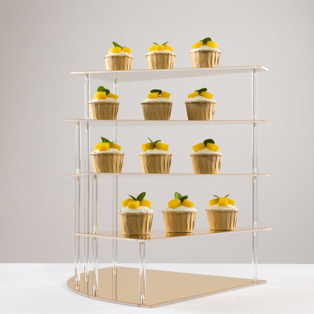 4 - Tier Acrylic Cupcake Display Stand Gold Spiral Stairway Design - Stylish Reusable Multi Level Serving Tray Organizer Shelf Riser for Dessert Perfume Retail Jewelry & Collectibles 17" - Bell Racket Store