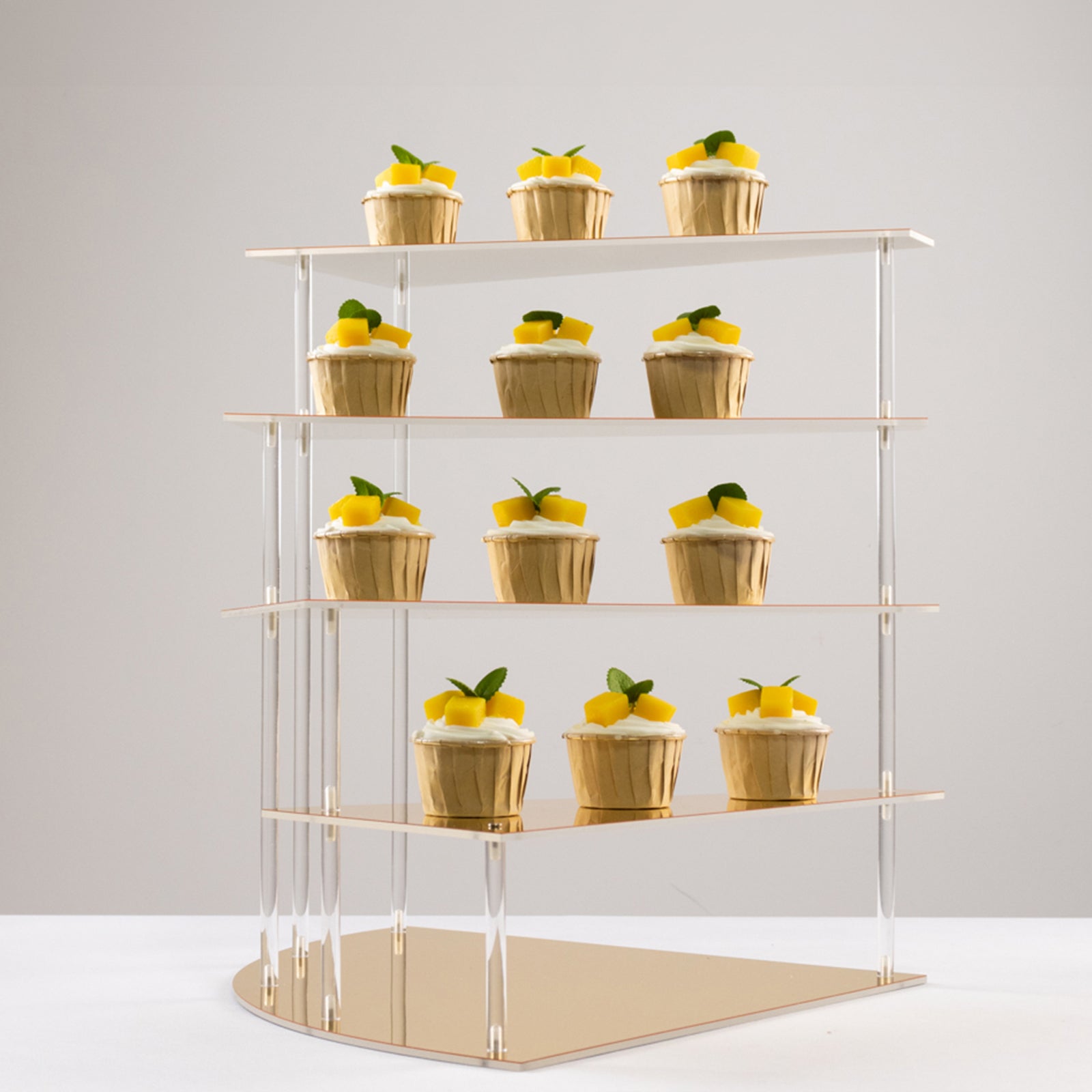 4 - Tier Acrylic Cupcake Display Stand Gold Spiral Stairway Design - Stylish Reusable Multi Level Serving Tray Organizer Shelf Riser for Dessert Perfume Retail Jewelry & Collectibles 17" - Bell Racket Store