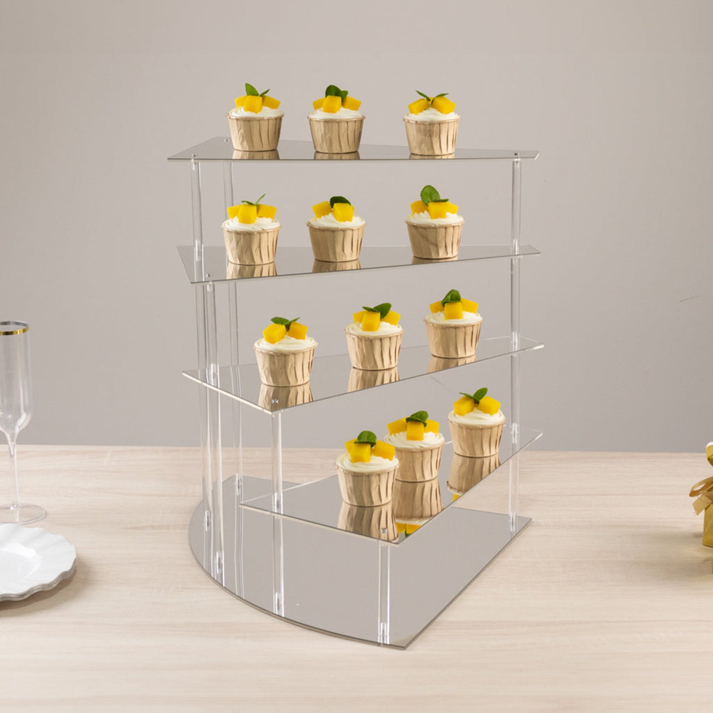 4 - Tier Acrylic Cupcake Display Stand Silver Spiral Stairway Design - Stylish Reusable Multi Level Serving Tray Organizer Shelf Riser for Dessert Perfume Retail Jewelry & Collectibles 17" - Bell Racket Store