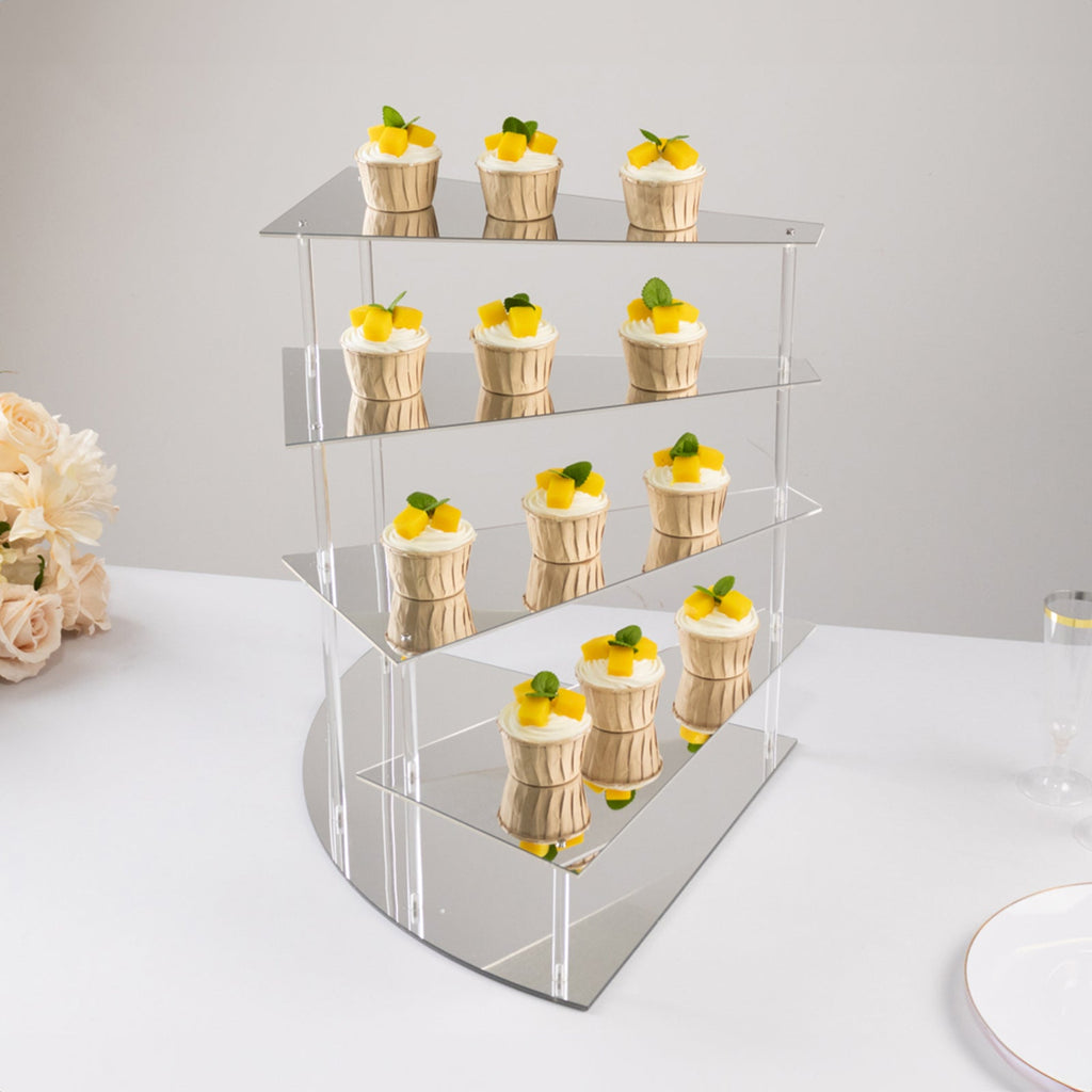 4 - Tier Acrylic Cupcake Display Stand Silver Spiral Stairway Design - Stylish Reusable Multi Level Serving Tray Organizer Shelf Riser for Dessert Perfume Retail Jewelry & Collectibles 17" - Bell Racket Store