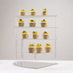 4 - Tier Acrylic Cupcake Display Stand Silver Spiral Stairway Design - Stylish Reusable Multi Level Serving Tray Organizer Shelf Riser for Dessert Perfume Retail Jewelry & Collectibles 17" - Bell Racket Store