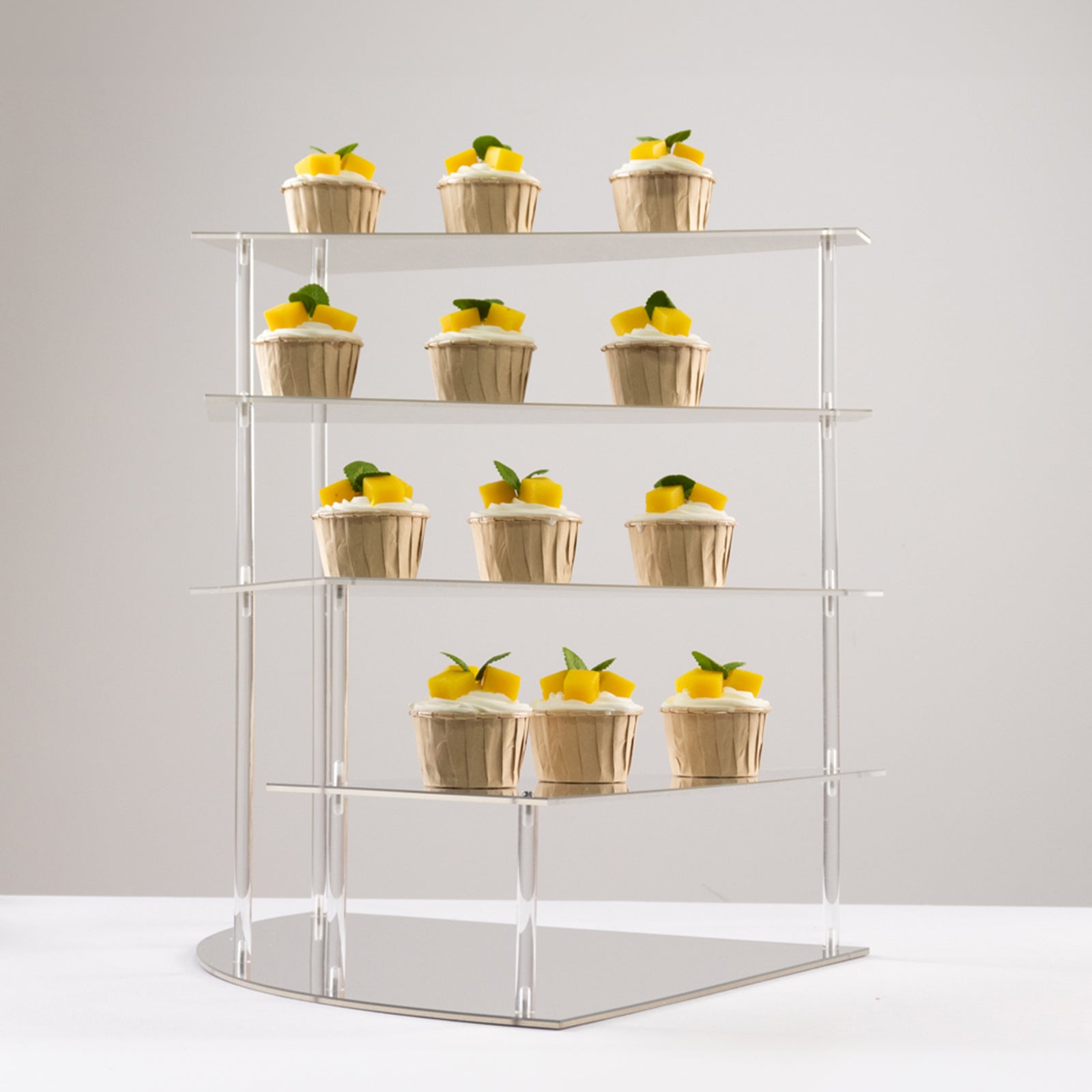 4 - Tier Acrylic Cupcake Display Stand Silver Spiral Stairway Design - Stylish Reusable Multi Level Serving Tray Organizer Shelf Riser for Dessert Perfume Retail Jewelry & Collectibles 17" - Bell Racket Store