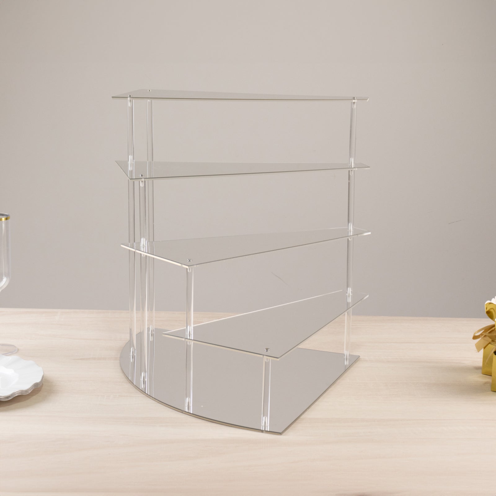 4 - Tier Acrylic Cupcake Display Stand Silver Spiral Stairway Design - Stylish Reusable Multi Level Serving Tray Organizer Shelf Riser for Dessert Perfume Retail Jewelry & Collectibles 17" - Bell Racket Store