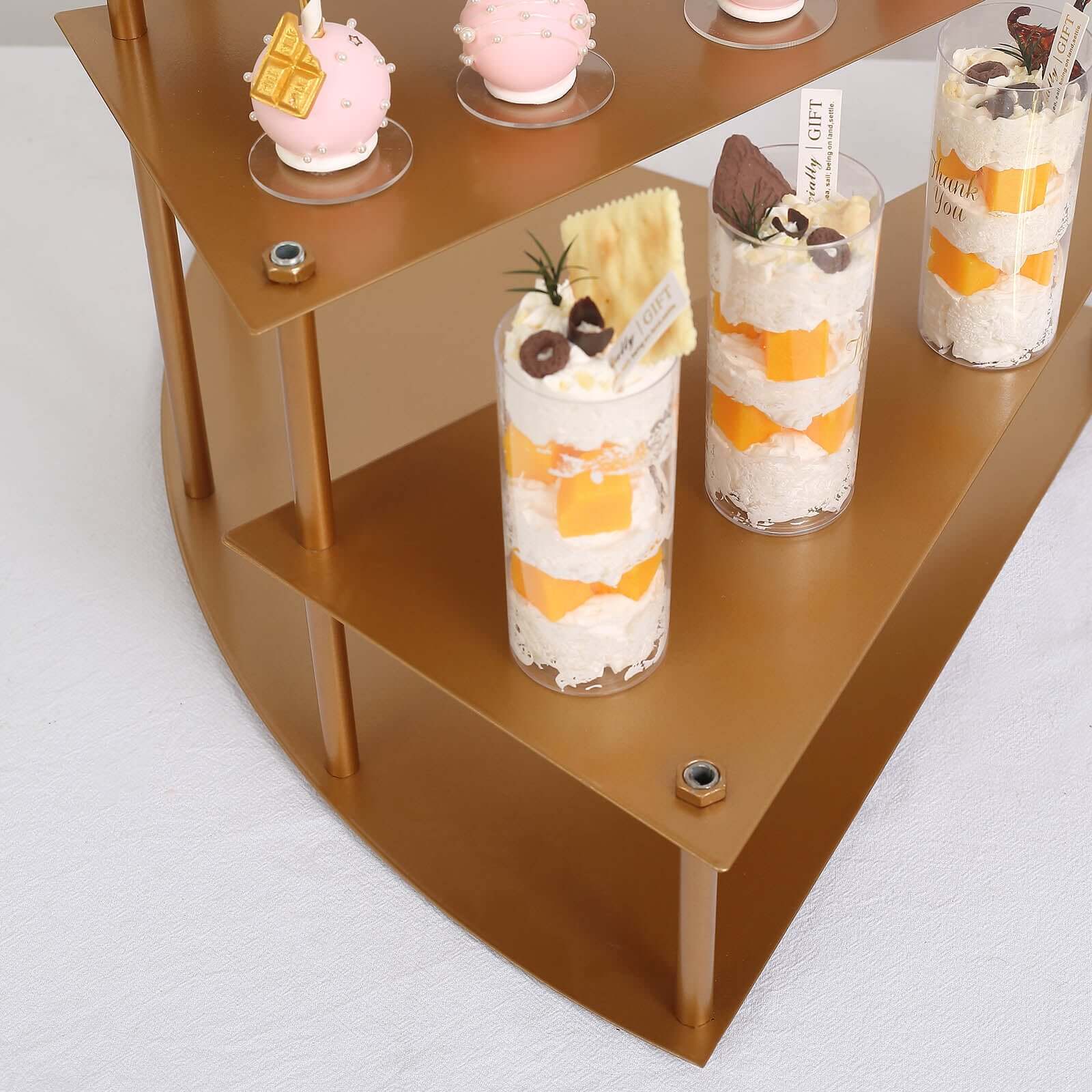 4 - Tier Metal Spiral Stairway Cupcake Display Stand Gold - Dessert Cake Step Pedestal Tray 17" - Bell Racket Store