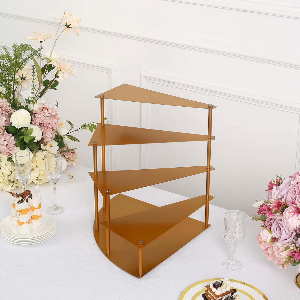 4 - Tier Metal Spiral Stairway Cupcake Display Stand Gold - Dessert Cake Step Pedestal Tray 17" - Bell Racket Store