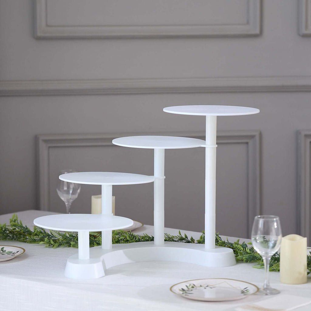 4 - Tier Plastic Cake Stand with Half Moon Base White for Weddings Tea Parties & Home Gatherings 17" - Bell Racket Store