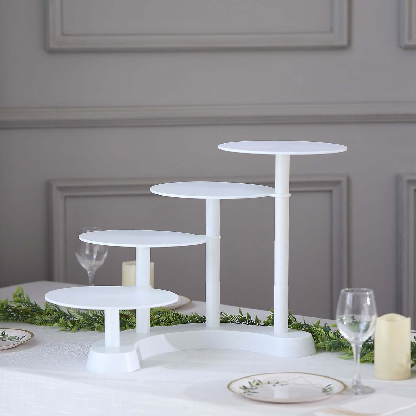 4 - Tier Plastic Cake Stand with Half Moon Base White for Weddings Tea Parties & Home Gatherings 17" - Bell Racket Store