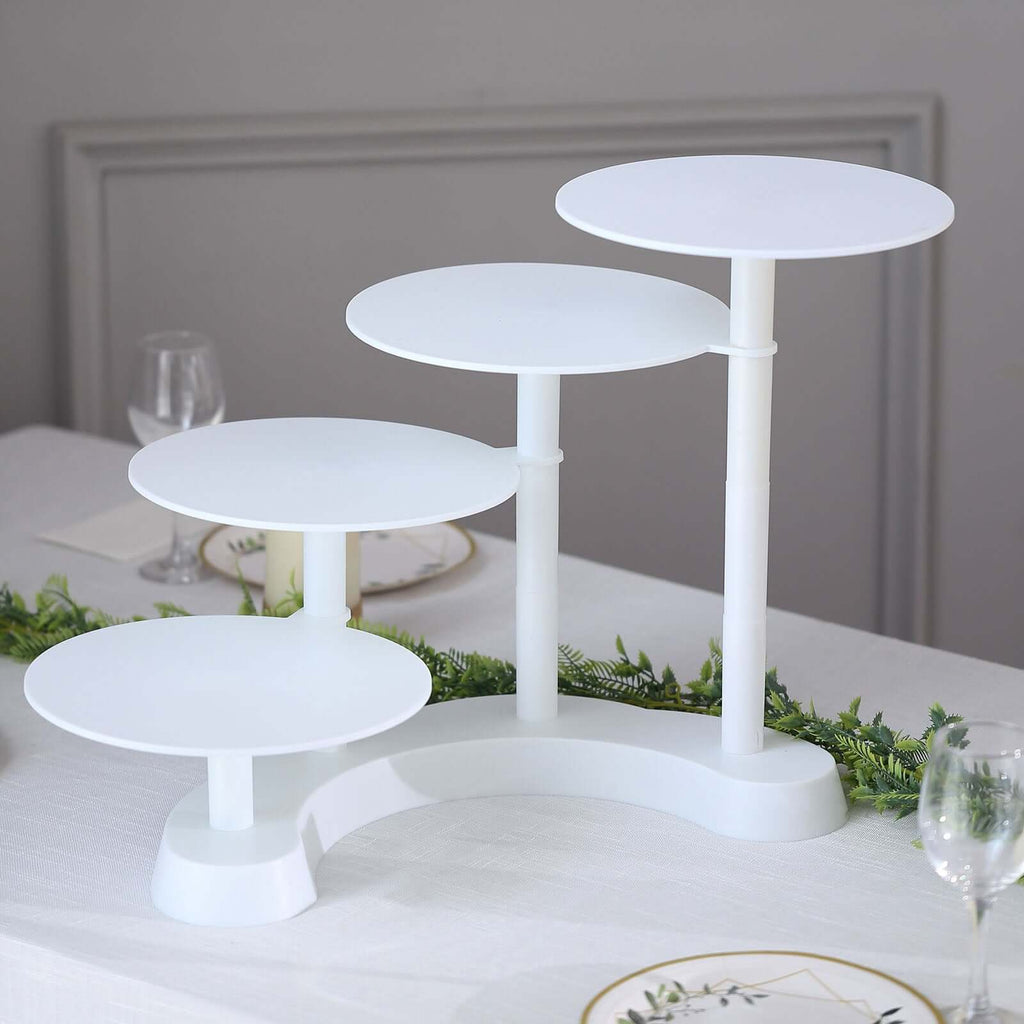 4 - Tier Plastic Cake Stand with Half Moon Base White for Weddings Tea Parties & Home Gatherings 17" - Bell Racket Store