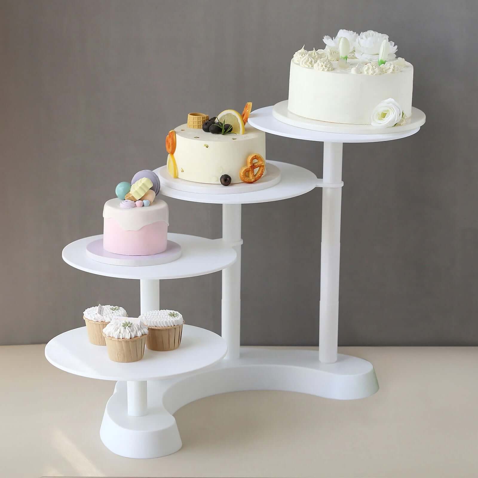 4 - Tier Plastic Cake Stand with Half Moon Base White for Weddings Tea Parties & Home Gatherings 17" - Bell Racket Store