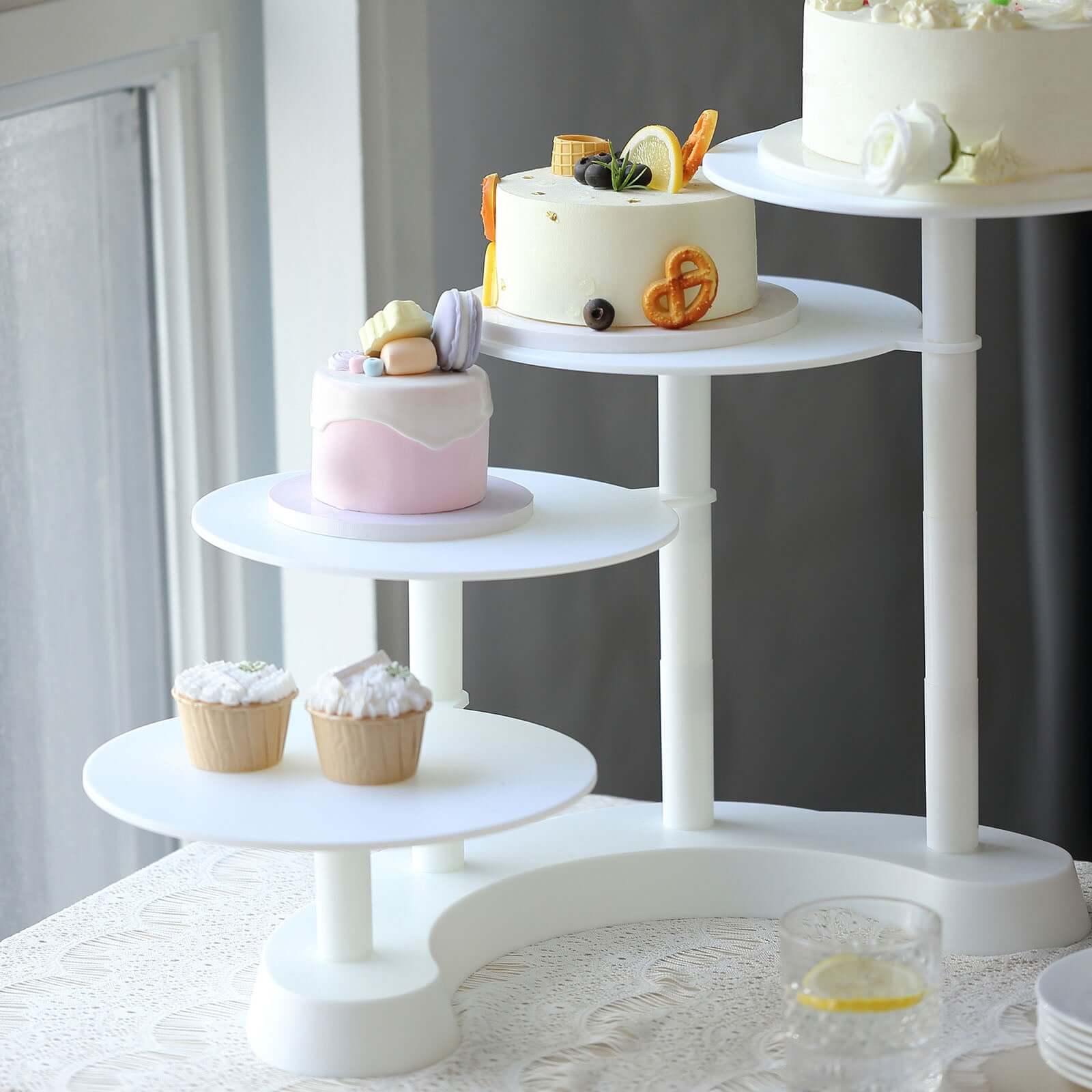 4 - Tier Plastic Cake Stand with Half Moon Base White for Weddings Tea Parties & Home Gatherings 17" - Bell Racket Store