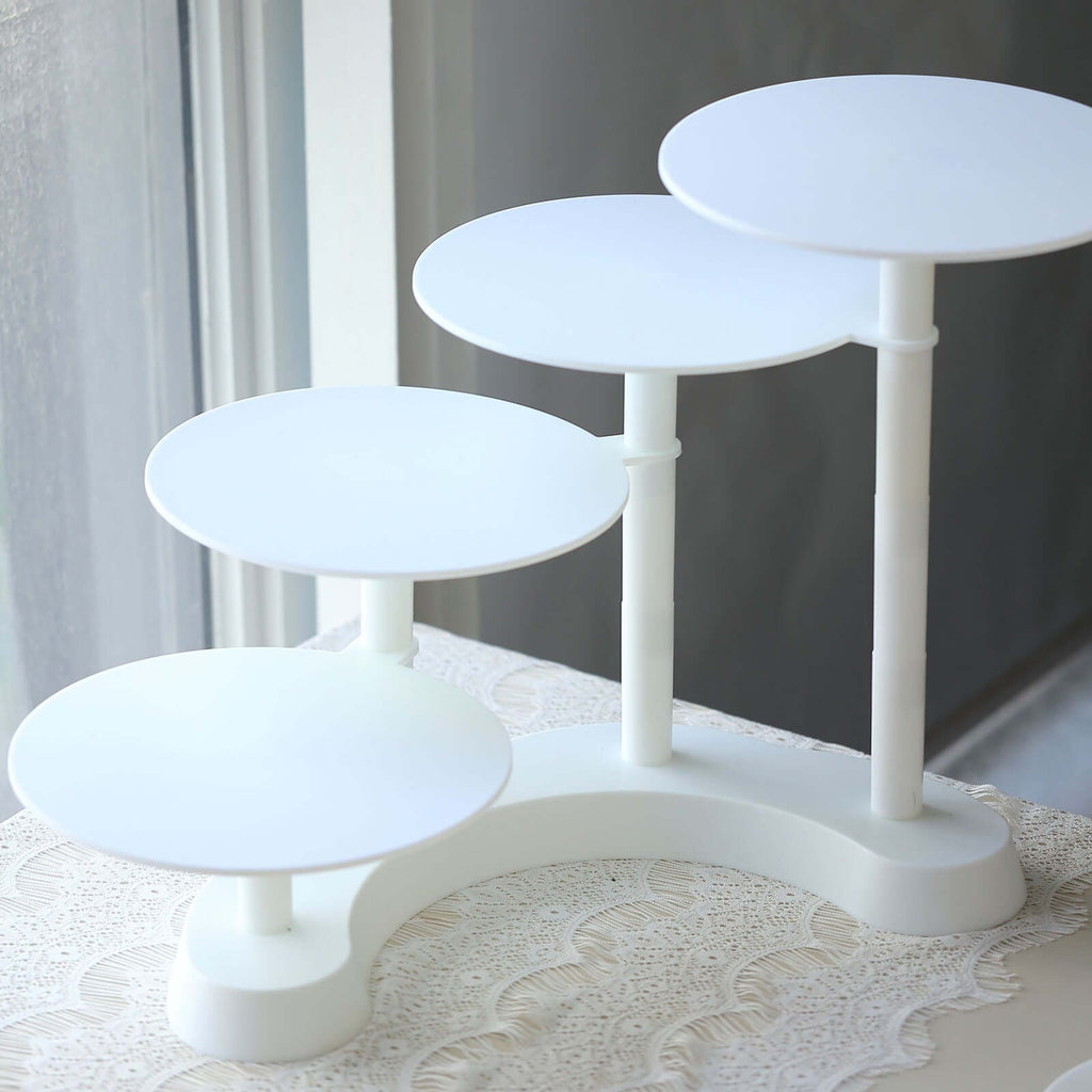 4 - Tier Plastic Cake Stand with Half Moon Base White for Weddings Tea Parties & Home Gatherings 17" - Bell Racket Store