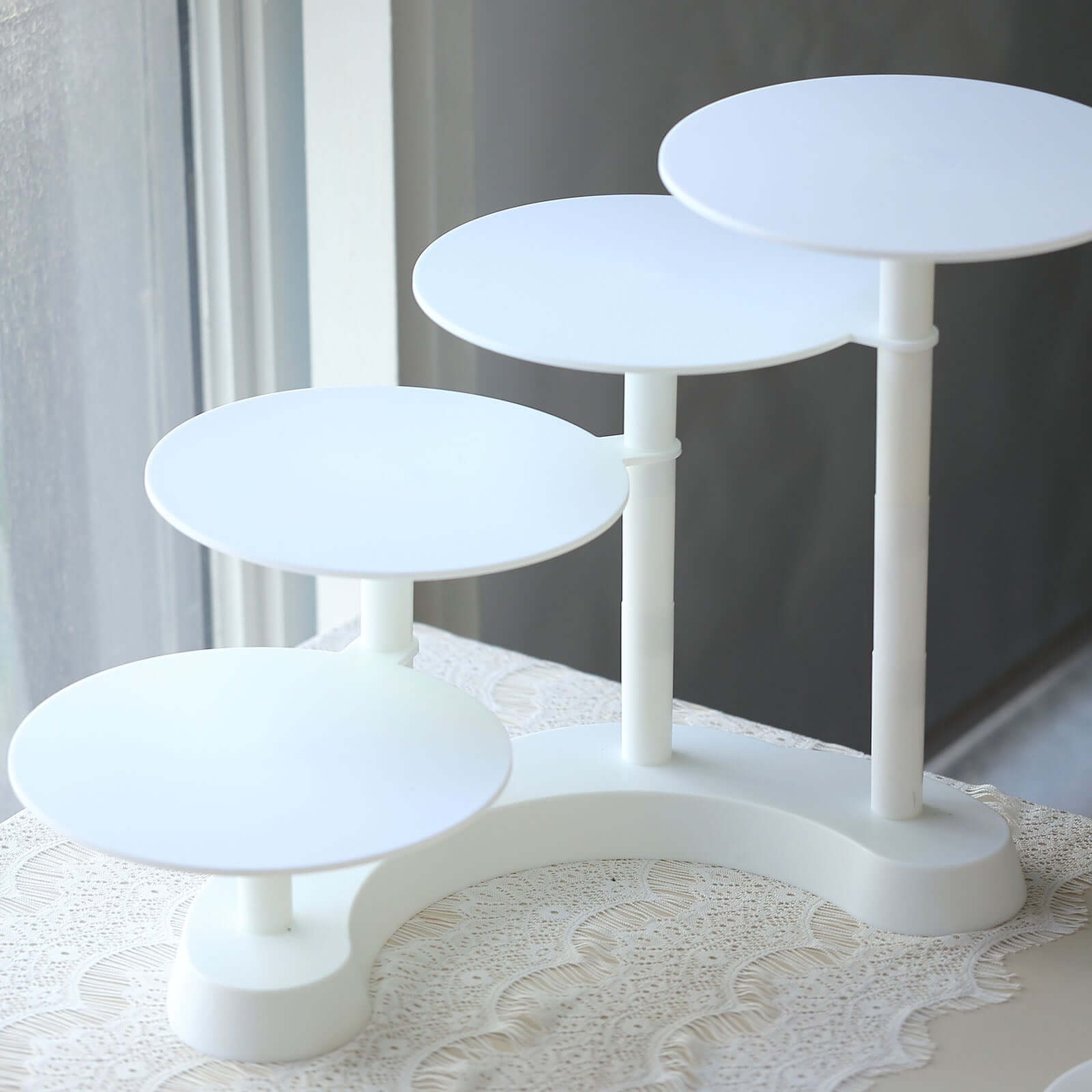 4 - Tier Plastic Cake Stand with Half Moon Base White for Weddings Tea Parties & Home Gatherings 17" - Bell Racket Store