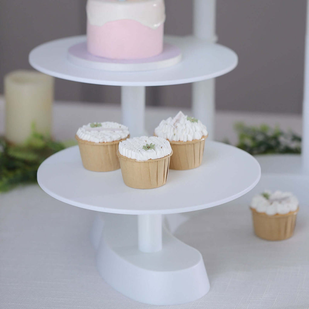 4 - Tier Plastic Cake Stand with Half Moon Base White for Weddings Tea Parties & Home Gatherings 17" - Bell Racket Store