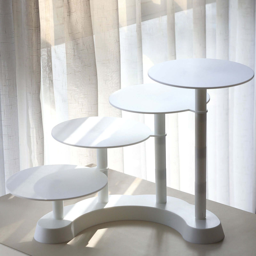4 - Tier Plastic Cake Stand with Half Moon Base White for Weddings Tea Parties & Home Gatherings 17" - Bell Racket Store