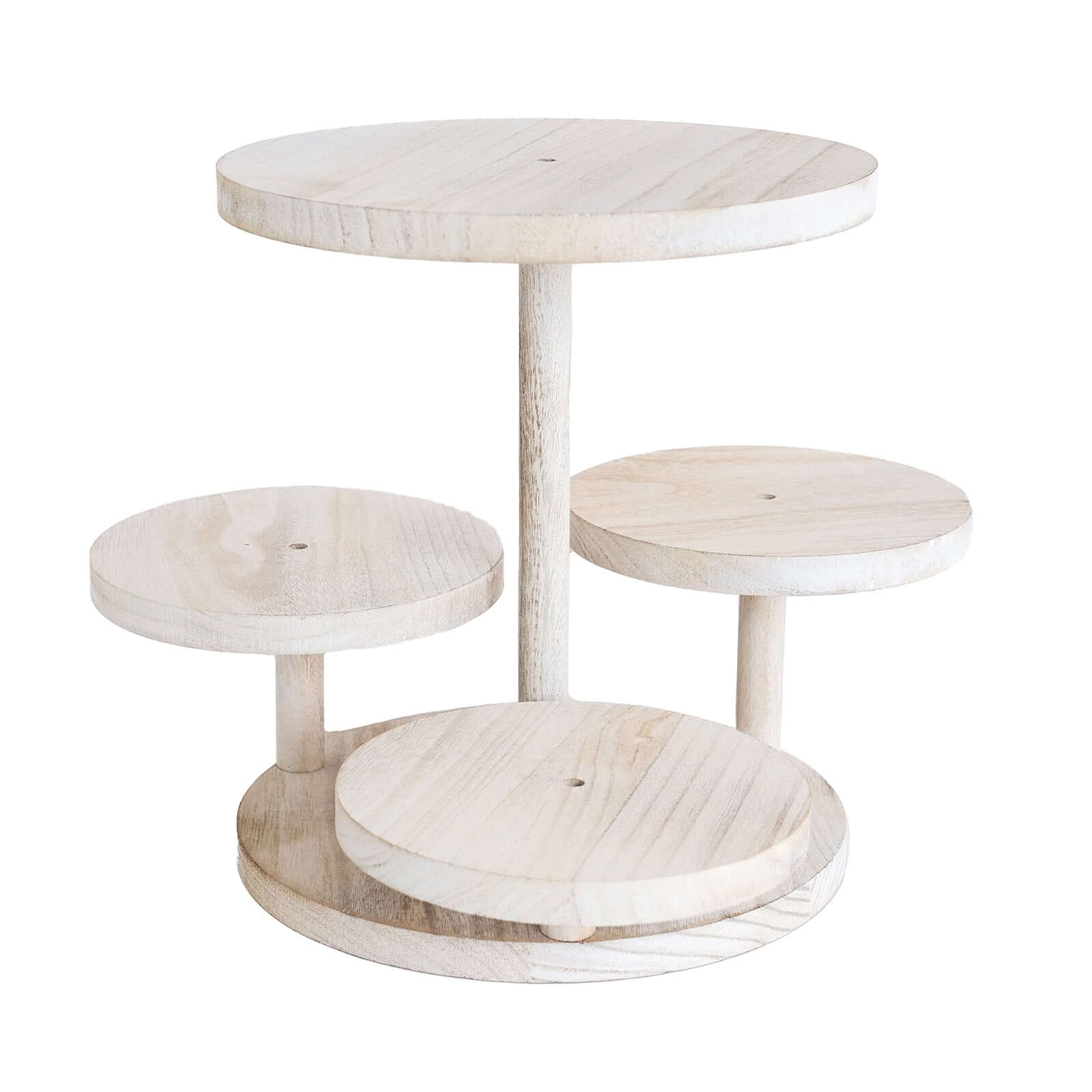 4 - Tier Wooden Cake Stand Whitewash with Round Tiered Trays - Rustic Cupcake Tower Dessert Display 14" Tall - Bell Racket Store