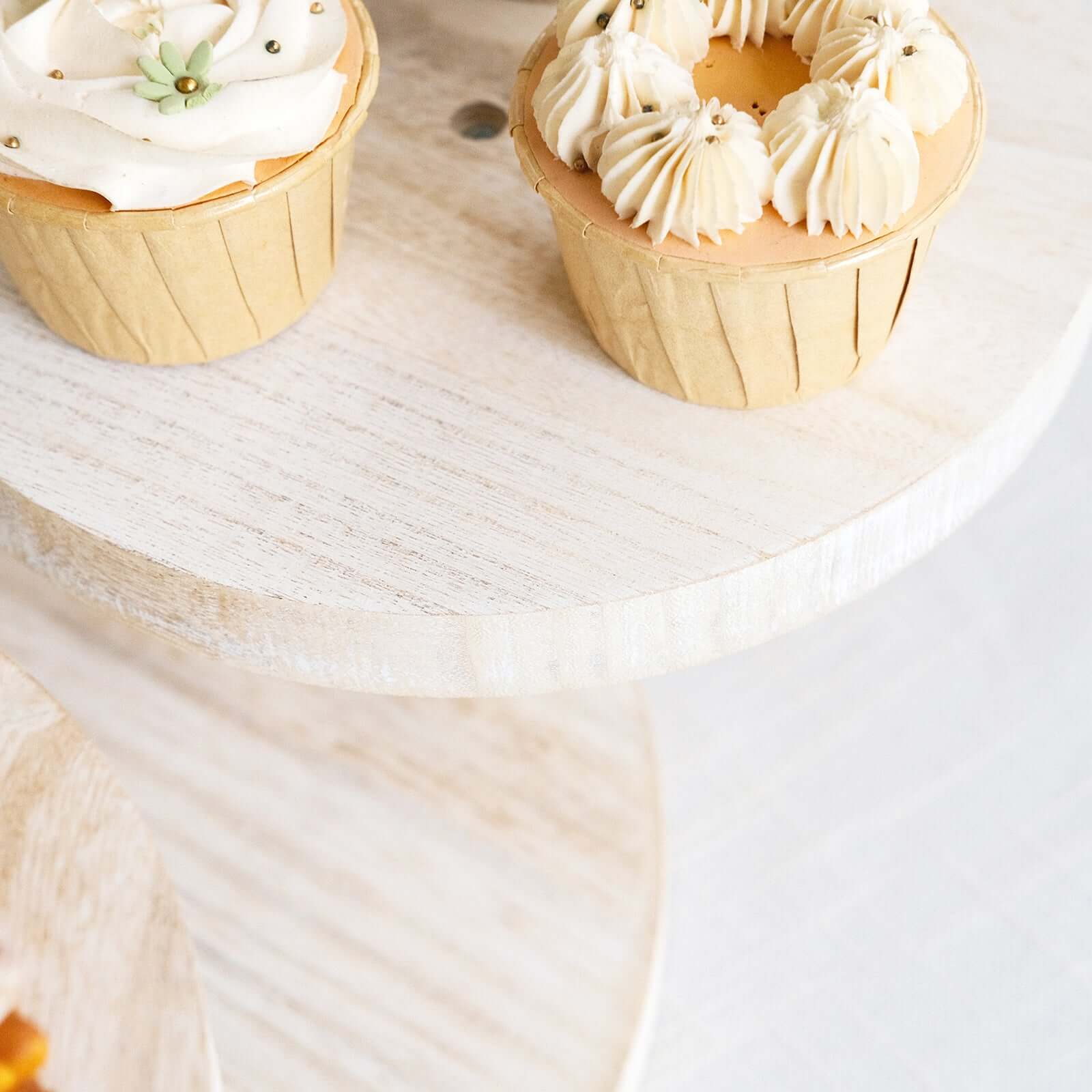 4 - Tier Wooden Cake Stand Whitewash with Round Tiered Trays - Rustic Cupcake Tower Dessert Display 14" Tall - Bell Racket Store