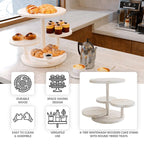 4 - Tier Wooden Cake Stand Whitewash with Round Tiered Trays - Rustic Cupcake Tower Dessert Display 14" Tall - Bell Racket Store