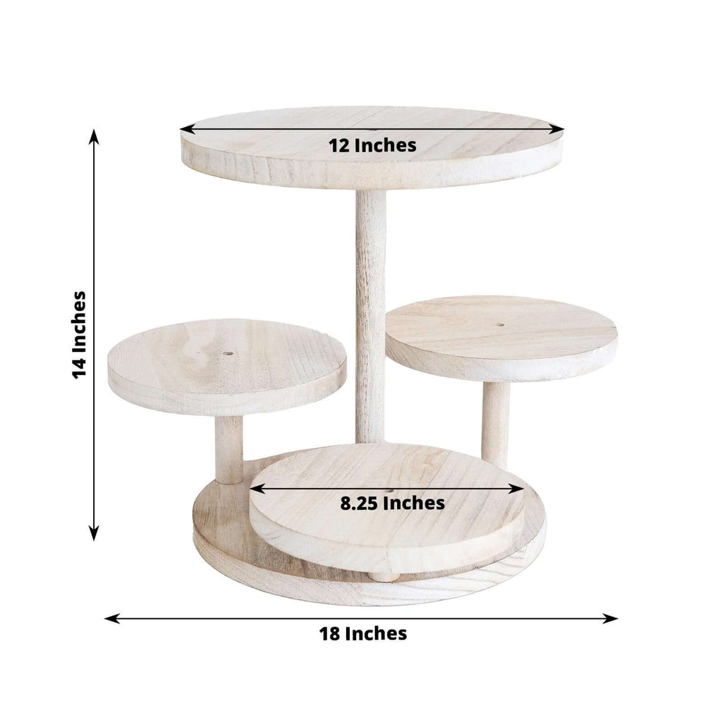 4 - Tier Wooden Cake Stand Whitewash with Round Tiered Trays - Rustic Cupcake Tower Dessert Display 14" Tall - Bell Racket Store