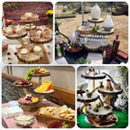 4 - Tier Wooden Cupcake Stand Farmhouse Style Natural Wood Slice Design - Rustic Dessert Display Cake Holder 15" Tall - Bell Racket Store