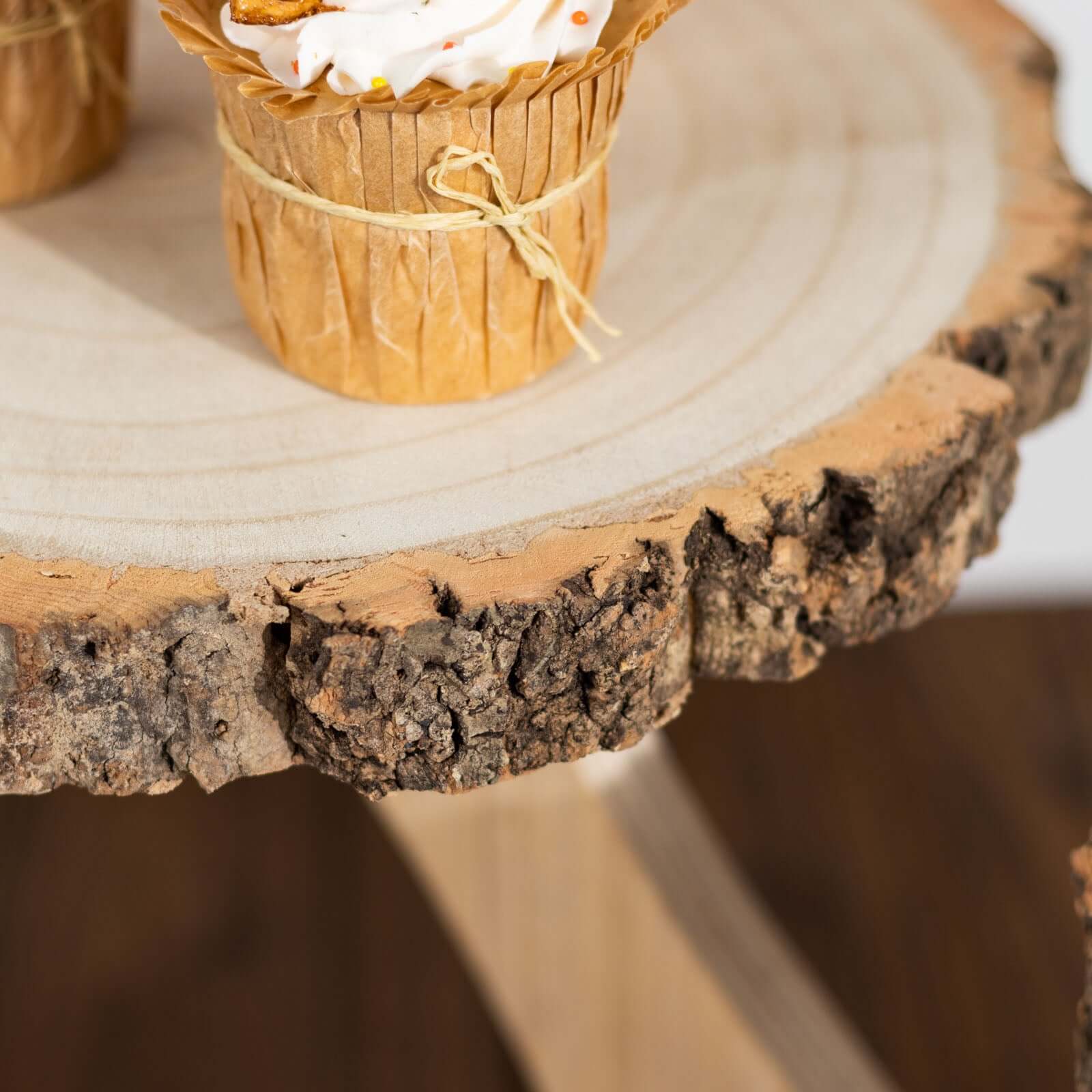 4 - Tier Wooden Cupcake Stand Farmhouse Style Natural Wood Slice Design - Rustic Dessert Display Cake Holder 15" Tall - Bell Racket Store