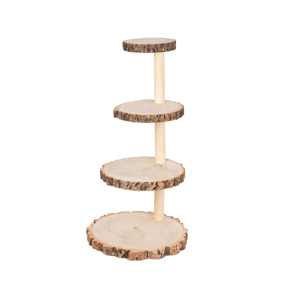 4 - Tier Wooden Cupcake Tower Stand Rustic Natural Wood Slice Design - Farmhouse Style Dessert Display 29" - Bell Racket Store