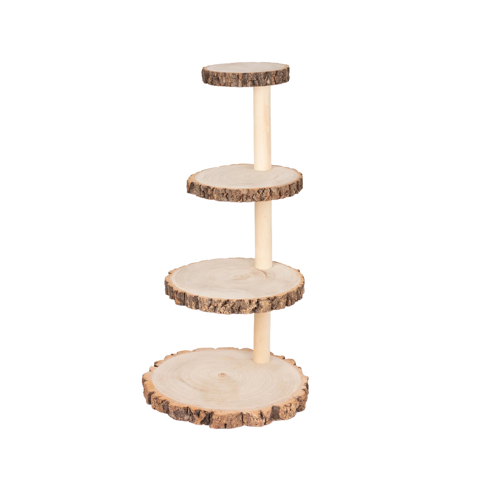 4 - Tier Wooden Cupcake Tower Stand Rustic Natural Wood Slice Design - Farmhouse Style Dessert Display 29" - Bell Racket Store