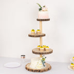 4 - Tier Wooden Cupcake Tower Stand Rustic Natural Wood Slice Design - Farmhouse Style Dessert Display 29" - Bell Racket Store