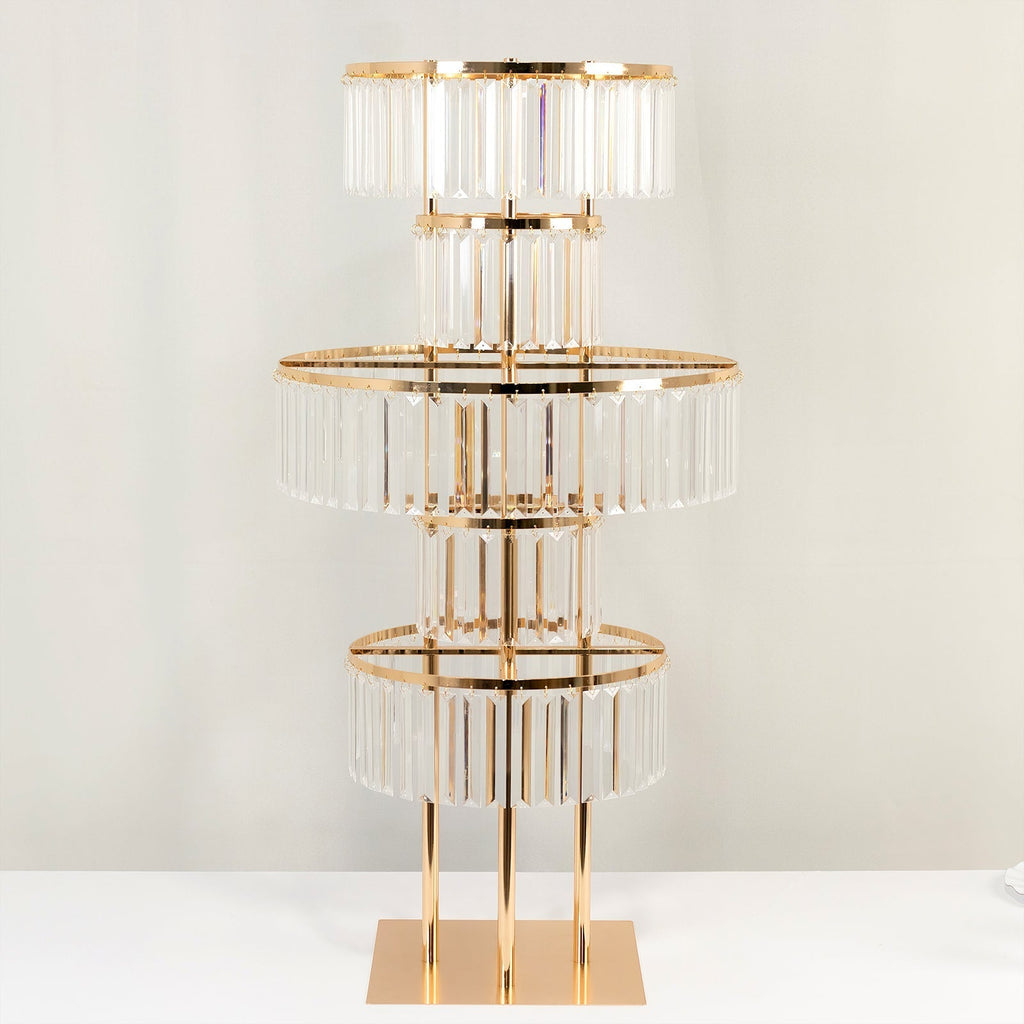 40" Crystal Pendant Table Centerpiece in 5 - Tier Gold, Round Flower Stand Metal Vase Chandelier with Hanging Crystals - Bell Racket Store