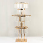 40" Crystal Pendant Table Centerpiece in 5 - Tier Gold, Round Flower Stand Metal Vase Chandelier with Hanging Crystals - Bell Racket Store