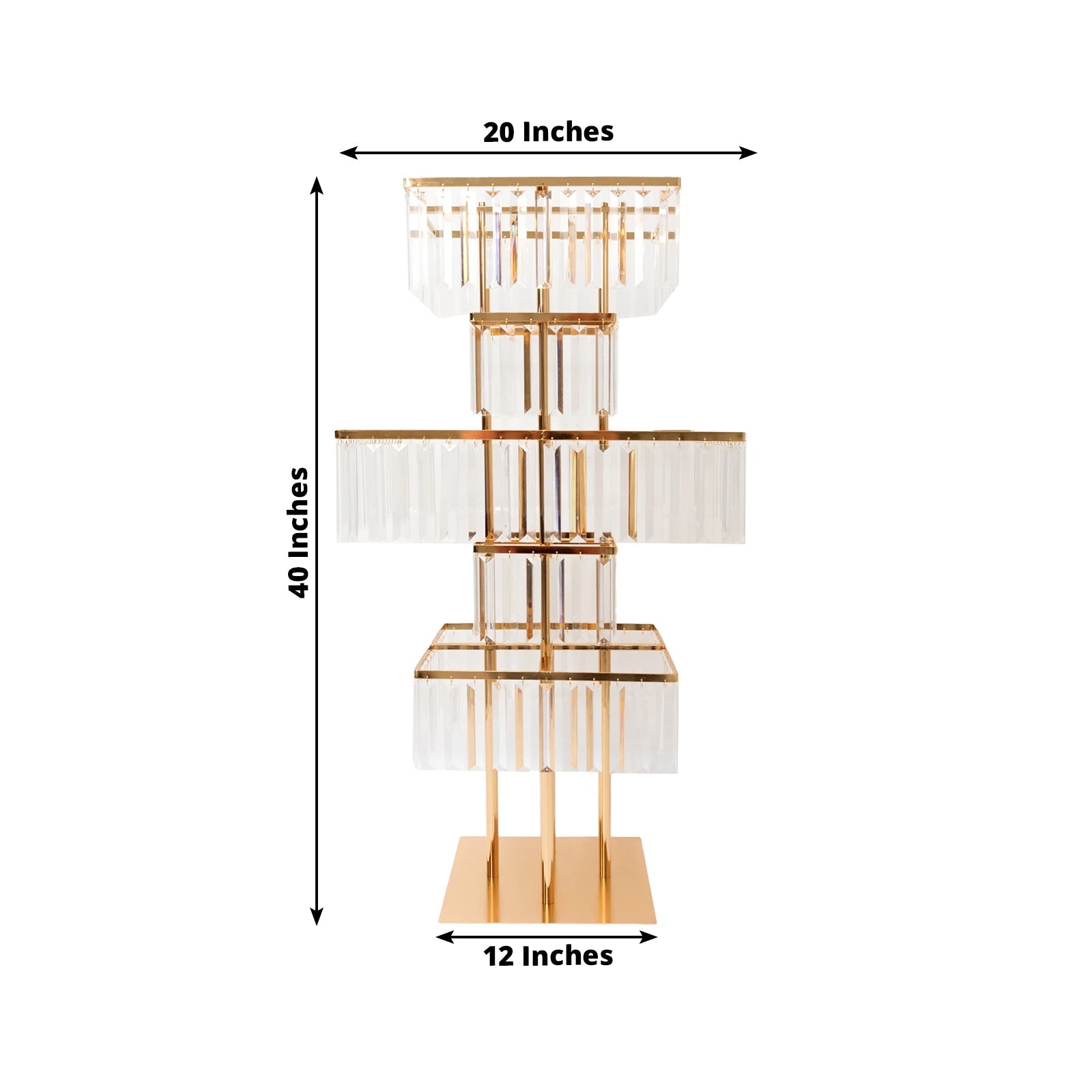 40" Crystal Pendant Table Centerpiece in 5 - Tier Gold, Square Flower Stand Metal Vase Chandelier with Hanging Crystals - Bell Racket Store