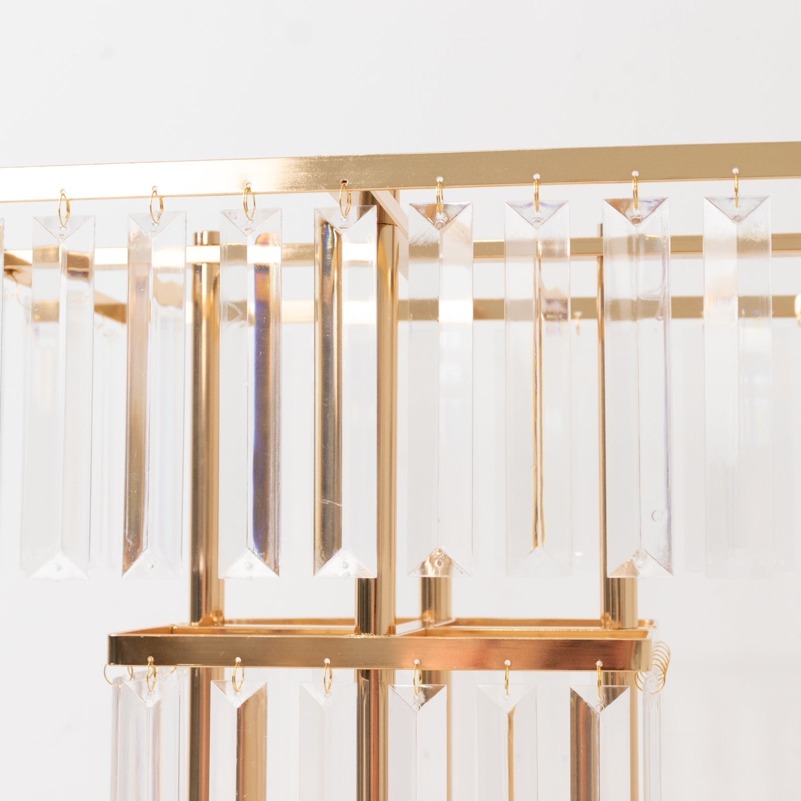 40" Crystal Pendant Table Centerpiece in 5 - Tier Gold, Square Flower Stand Metal Vase Chandelier with Hanging Crystals - Bell Racket Store