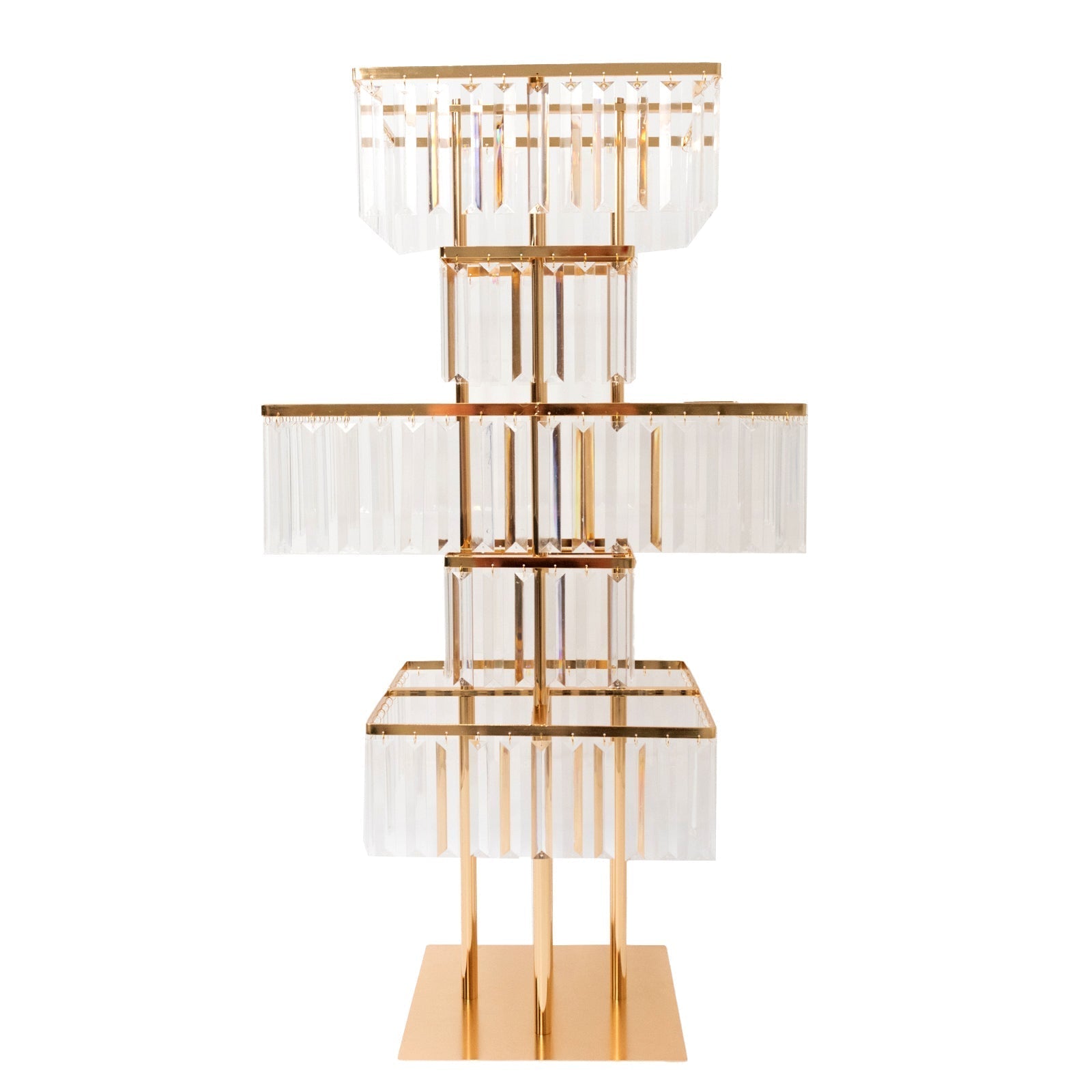 40" Crystal Pendant Table Centerpiece in 5 - Tier Gold, Square Flower Stand Metal Vase Chandelier with Hanging Crystals - Bell Racket Store