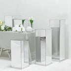 40" Floor Standing Silver Mirror Finish Acrylic Display Box, Pedestal Riser with Interchangeable Lid and Base